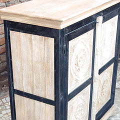 Floral carved Solid wood Sideboard Whitewash-Black Floral carved Solid wood Sideboard Whitewash-Black