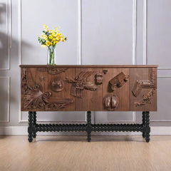 Indian Handmade Elegant Vintage Carved Sideboard Indian Handmade Elegant Vintage Carved Sideboard
