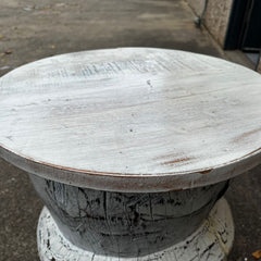 Handmade Indian Furniture Reclaimed Wooden Okhli Stool in Whitewash Handmade Indian Furniture Reclaimed Wooden Okhli Stool in Whitewash