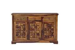 Solid Sheesham Wood Diamond Design Sideboard 3 Door 3 Drawer Solid Sheesham Wood Diamond Design Sideboard 3 Door 3 Drawer