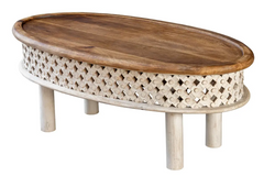 Antique Indian Mughal Hand Carved Solid Wooden Coffee Table Whitewash 118x59x45cm A0405 Antique Indian Mughal Hand Carved Solid Wooden Coffee Table Whitewash 118x59x45cm A0405