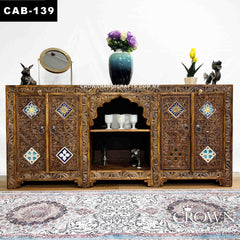 Indian Hand Carved Solid Wooden Sideboard Indian Hand Carved Solid Wooden Sideboard