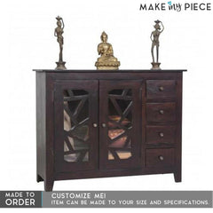 French Style Arched Glass Door Sideboard Brown 1.3m French Style Arched Glass Door Sideboard Brown 1.3m