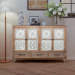 Indian Hand Carved Solid Wood 4 Door & 3 Drawer Sideboard A1 Indian Hand Carved Solid Wood 4 Door & 3 Drawer Sideboard A1