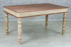 Indian Hand Mughal Garden Indian Solid Wooden Dining Table Whitewash 150x90x78cm Indian Hand Mughal Garden Indian Solid Wooden Dining Table Whitewash 150x90x78cm