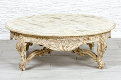 Indian Hand Carved Mughal Garden Solid Wooden Hall Table Coffee Table 130x130x45cm White Indian Hand Carved Mughal Garden Solid Wooden Hall Table Coffee Table 130x130x45cm White
