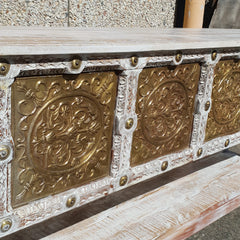 Handmade Carved Solid Hard Wood Console Table With Brass Fittings Handmade Carved Solid Hard Wood Console Table With Brass Fittings