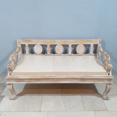 Indian Handmade Carved Solid Hard Wood Daybed Sofa with Mattress Rustic White 180x75x90Cm Indian Handmade Carved Solid Hard Wood Daybed Sofa with Mattress Rustic White 180x75x90Cm