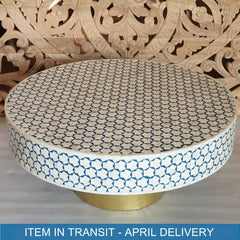 Indian Real Bone Inlay Round Handmade Coffee Table White & Blue 90 x 90 x 40 cm Indian Real Bone Inlay Round Handmade Coffee Table White & Blue 90 x 90 x 40 cm