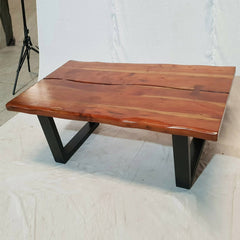 Solid acacia wood live edge coffee table black Industrial metal legs 122x76cm Solid acacia wood live edge coffee table black Industrial metal legs 122x76cm