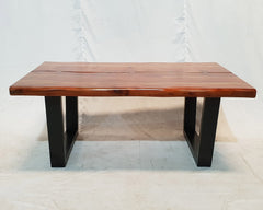 Solid acacia wood live edge coffee table black Industrial metal legs 122x76cm Solid acacia wood live edge coffee table black Industrial metal legs 122x76cm