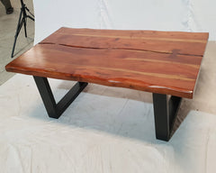 Solid acacia wood live edge coffee table black Industrial metal legs 122x76cm Solid acacia wood live edge coffee table black Industrial metal legs 122x76cm