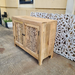 Indian Handmade Carved Wooden 2 Doors Cabinet Natural Color 100x40x80Cm Indian Handmade Carved Wooden 2 Doors Cabinet Natural Color 100x40x80Cm