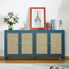 The Gileteen Buffet Cabinet, Kitchen Accent Storage Cabinet with Adjustable Shelves & Rattan Decorated Doors The Gileteen Buffet Cabinet, Kitchen Accent Storage Cabinet with Adjustable Shelves & Rattan Decorated Doors