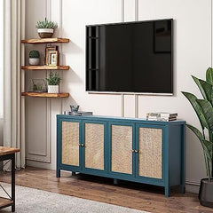 The Gileteen Buffet Cabinet, Kitchen Accent Storage Cabinet with Adjustable Shelves & Rattan Decorated Doors The Gileteen Buffet Cabinet, Kitchen Accent Storage Cabinet with Adjustable Shelves & Rattan Decorated Doors