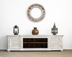 The Gileteen Solid Wood TV Unit for Living Room in All White The Gileteen Solid Wood TV Unit for Living Room in All White