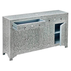 Bone Inlay Solid Wood Buffet Sideboard With 2 Top Drawer Grey Bone Inlay Solid Wood Buffet Sideboard With 2 Top Drawer Grey