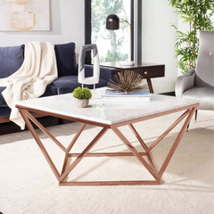 The Attic Atelier Metal and Marble Coffee Table Copper The Attic Atelier Metal and Marble Coffee Table Copper
