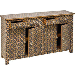 Bone Inlay Solid Wood Buffet Sideboard with 4 Top Drawers Hand Made Brown Bone Inlay Solid Wood Buffet Sideboard with 4 Top Drawers Hand Made Brown