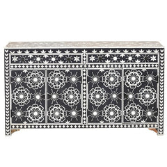 Bone Inlay Solid Wood Buffet Sideboard with 4 Top Drawers Black Bone Inlay Solid Wood Buffet Sideboard with 4 Top Drawers Black