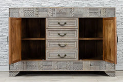 Indian Hand Carved Solid Wood 2 Door 4 Drawers Sideboard Grey 17 Indian Hand Carved Solid Wood 2 Door 4 Drawers Sideboard Grey 17