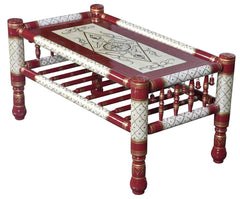 Heritage Indian Hand Carved Painted Coffee Table Red & White Heritage Indian Hand Carved Painted Coffee Table Red & White