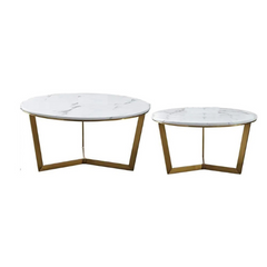 The Attic Eve Marble and Metal Set of 2 Coffee Tables Gold The Attic Eve Marble and Metal Set of 2 Coffee Tables Gold