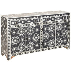 Bone Inlay Solid Wood Buffet Sideboard with 4 Top Drawers Black Bone Inlay Solid Wood Buffet Sideboard with 4 Top Drawers Black