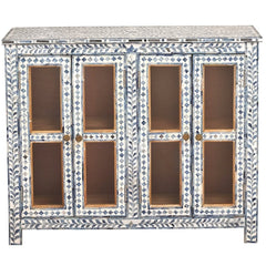 Bone Inlay Blue and White Windowpane Glass Doors Curio Cabinet Bone Inlay Blue and White Windowpane Glass Doors Curio Cabinet