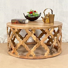 Bristol Hand Carved Indian Mango Wood Round Coffee Table Brown 45x75x75Cm Bristol Hand Carved Indian Mango Wood Round Coffee Table Brown 45x75x75Cm