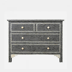 Maaya Bone Inlay Chest of Drawer Sideboard Black Maaya Bone Inlay Chest of Drawer Sideboard Black