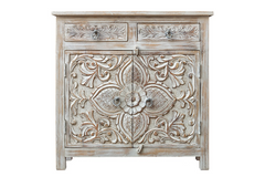 Antique Indian Floral Hand Carved Solid Wooden Cabinet 91x40x90cm A0106  -   Antique Indian Floral Hand Carved Solid Wooden Cabinet 91x40x90cm A0106  -