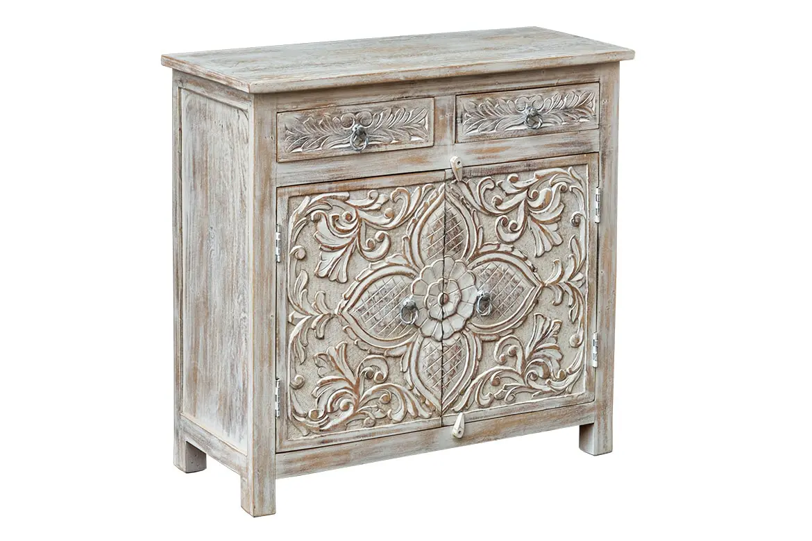 Antique Indian Floral Hand Carved Solid Wooden Cabinet 91x40x90cm A0106  -   Antique Indian Floral Hand Carved Solid Wooden Cabinet 91x40x90cm A0106  -