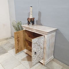 Indian Handmade Carved Wooden 2 Doors Cabinet White Colour Indian Handmade Carved Wooden 2 Doors Cabinet White Colour