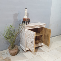 Indian Handmade Carved Wooden 2 Doors Cabinet White Colour Indian Handmade Carved Wooden 2 Doors Cabinet White Colour