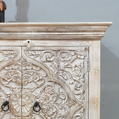 Indian Handmade Carved Wooden 2 Doors Cabinet White Colour Indian Handmade Carved Wooden 2 Doors Cabinet White Colour