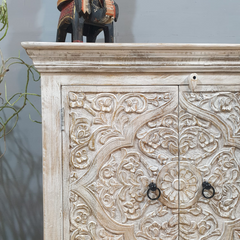 Indian Handmade Carved Wooden 2 Doors Cabinet White Colour Indian Handmade Carved Wooden 2 Doors Cabinet White Colour