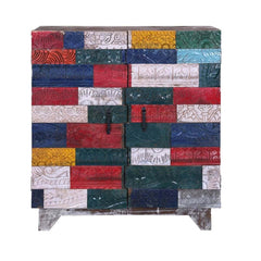 Rainbow Indian Reclaimed Wood Conch Carving Small Buffet Sideboard Cabinet Rainbow Indian Reclaimed Wood Conch Carving Small Buffet Sideboard Cabinet