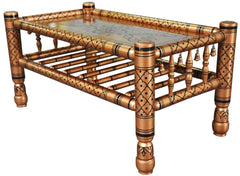 Heritage Indian Hand Carved Painted Coffee Table Copper & Black Heritage Indian Hand Carved Painted Coffee Table Copper & Black
