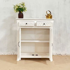 Indian Handmade Carved Solid Hard Wood 2 Door and 2 Drawer Cabinet White 02 Indian Handmade Carved Solid Hard Wood 2 Door and 2 Drawer Cabinet White 02