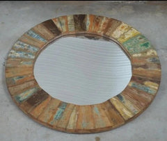 Nirvana Reclaimed Timber Wood Round Wall Mirror Frame 50cms Nirvana Reclaimed Timber Wood Round Wall Mirror Frame 50cms