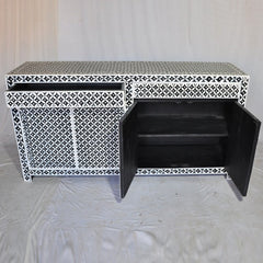 Bone inlay Star Geometrical pattern Black Sideboard Bone inlay Star Geometrical pattern Black Sideboard