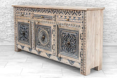 Indian Hand Carved Solid Wooden 3 Door & 3 Drawers Sideboard whiewash and grey 01 Indian Hand Carved Solid Wooden 3 Door & 3 Drawers Sideboard whiewash and grey 01