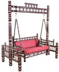 Antique Indian Hand Carved Maroon and Gold Painted Swing Antique Indian Hand Carved Maroon and Gold Painted Swing