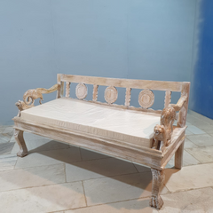 Indian Handmade Carved Solid Hard Wood Daybed Sofa with Mattress Rustic White 180x75x90Cm Indian Handmade Carved Solid Hard Wood Daybed Sofa with Mattress Rustic White 180x75x90Cm