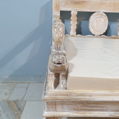Indian Handmade Carved Solid Hard Wood Daybed Sofa with Mattress Rustic White 180x75x90Cm Indian Handmade Carved Solid Hard Wood Daybed Sofa with Mattress Rustic White 180x75x90Cm