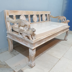 Indian Handmade Carved Solid Hard Wood Daybed Sofa with Mattress Rustic White 180x75x90Cm Indian Handmade Carved Solid Hard Wood Daybed Sofa with Mattress Rustic White 180x75x90Cm