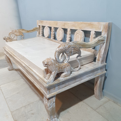 Indian Handmade Carved Solid Hard Wood Daybed Sofa with Mattress Rustic White 180x75x90Cm Indian Handmade Carved Solid Hard Wood Daybed Sofa with Mattress Rustic White 180x75x90Cm