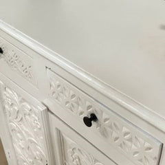 Indian Handmade Carved Solid Hard Wood 2 Door and 2 Drawer Cabinet White 02 Indian Handmade Carved Solid Hard Wood 2 Door and 2 Drawer Cabinet White 02