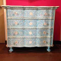 Maaya Bone Inlay Chest Sideboard Blue and White Floral Maaya Bone Inlay Chest Sideboard Blue and White Floral